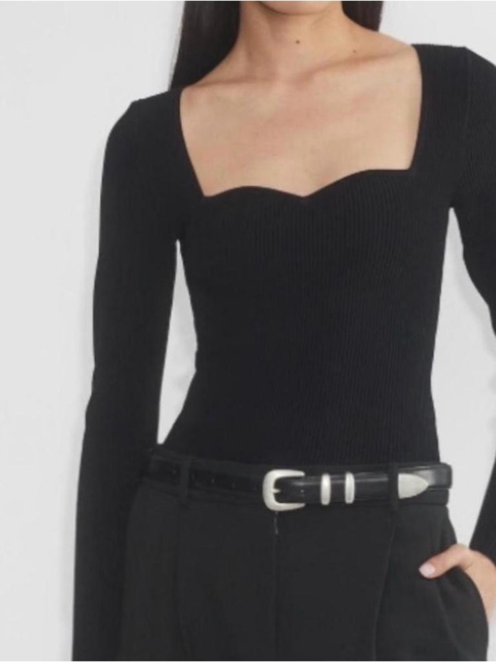 Babaton Sweetheart Ribbed Knit Top Quiet Luxury Size S Black square neck